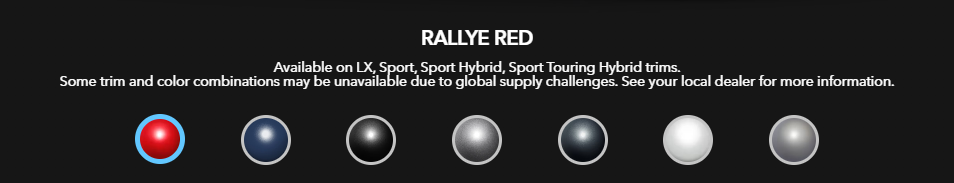 2025 Honda Civic color options displayed with multiple color choices