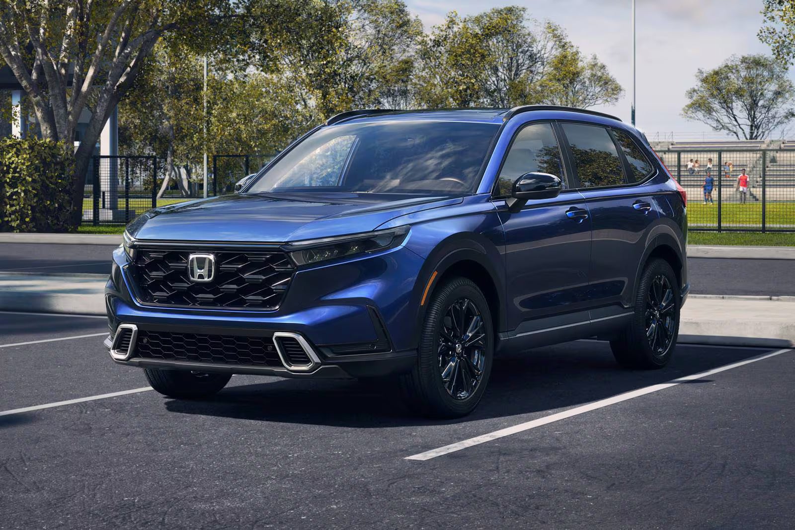 A black car sitting parked.