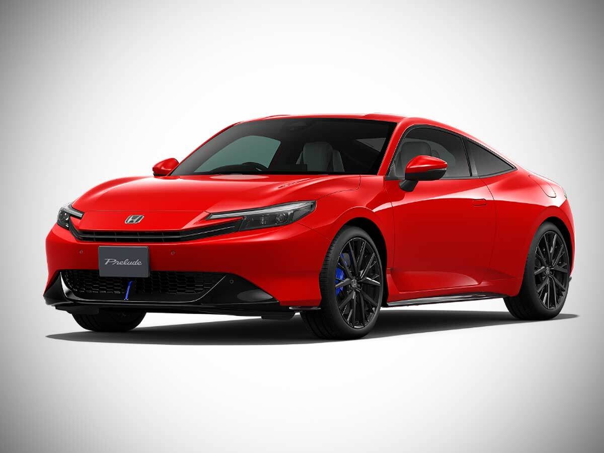 A red car sitting parked.