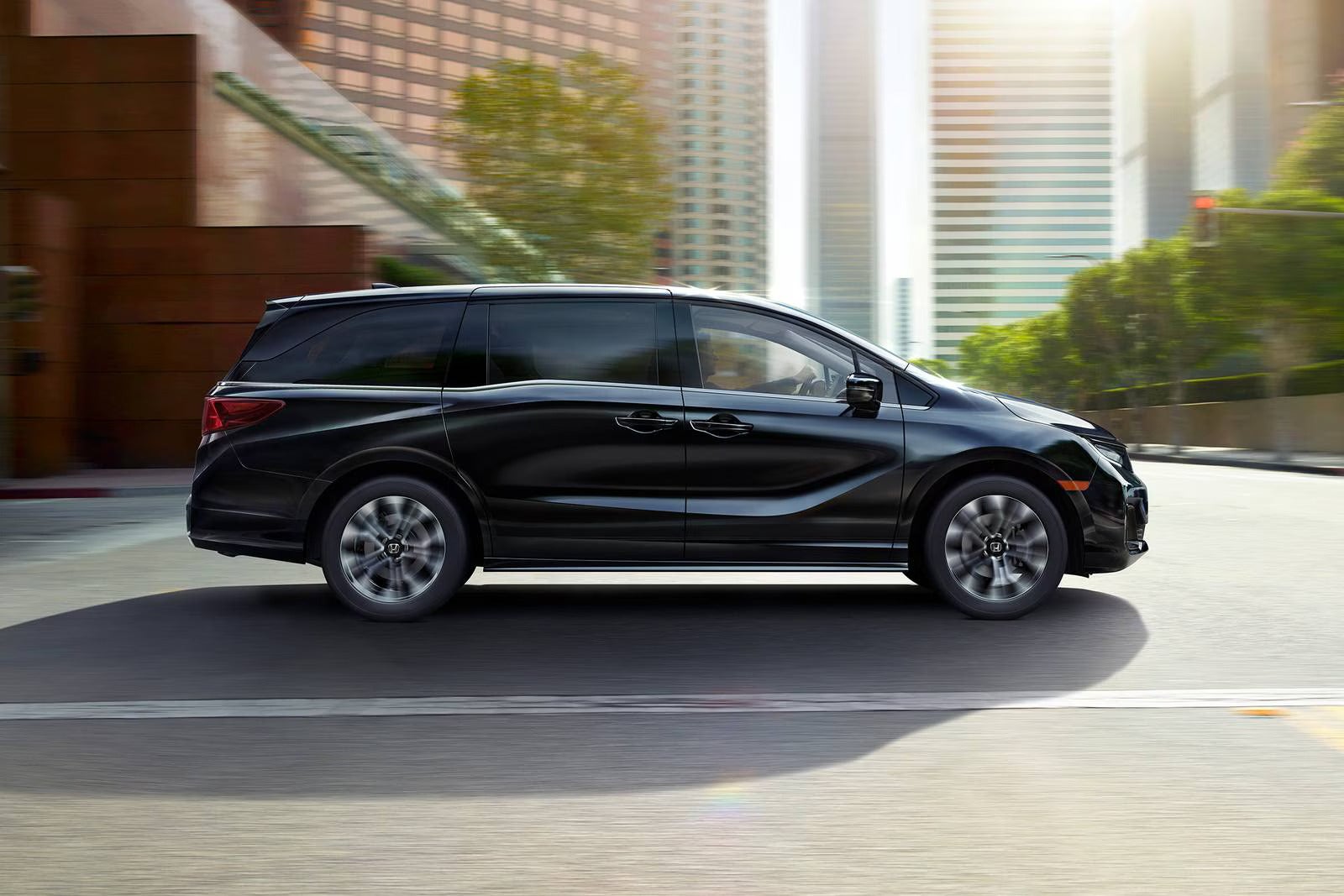 A black van sitting parked.