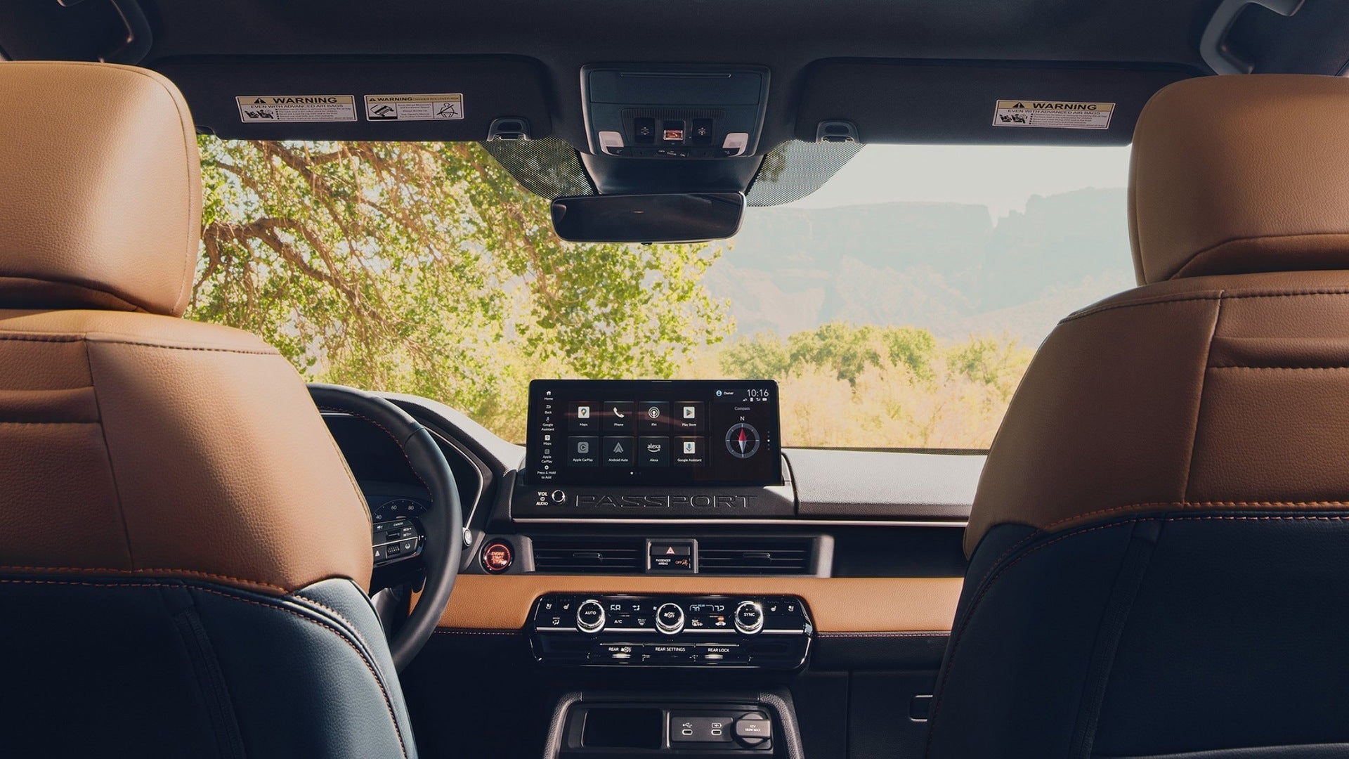 The interior of a honda passport.