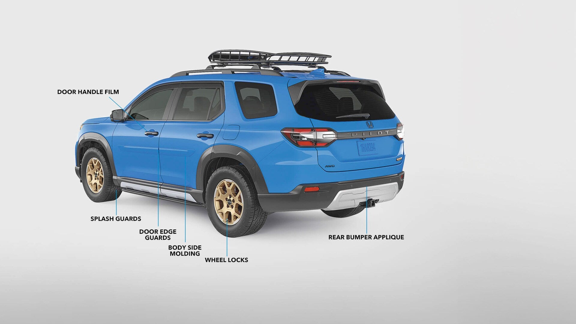 a blue suv showing specs for an all-terrain vehicle