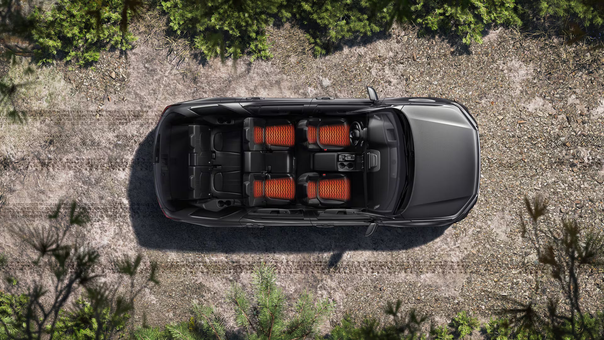 looking down on a gray vehicle showing heated seats